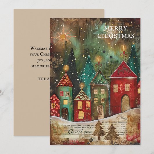  rood groen kerstdorp feestdagenkaart (Voorkant / Achterkant)