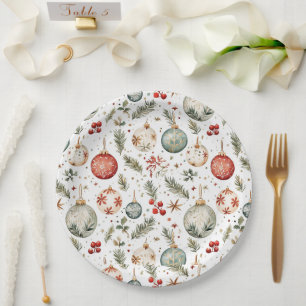 Rood Groen Kerstfeest Ornamenten Boho Antiek Papieren Bordje