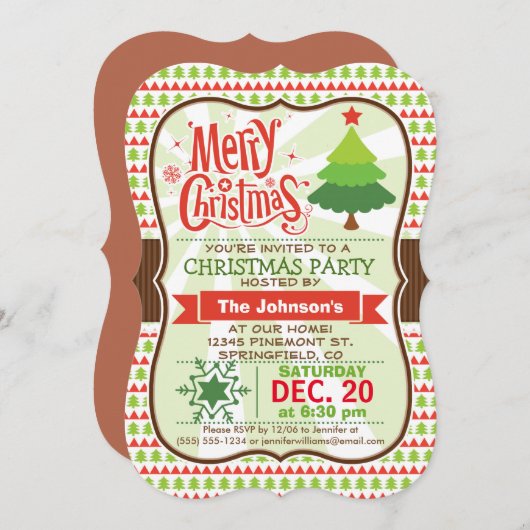 Rood & groen kerstfeest uitnodiging (Voorkant / Achterkant)