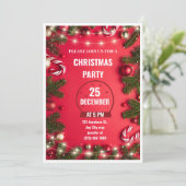 Rood Groen Kerstfeest Uitnodiging Flyer (Staand voorkant)