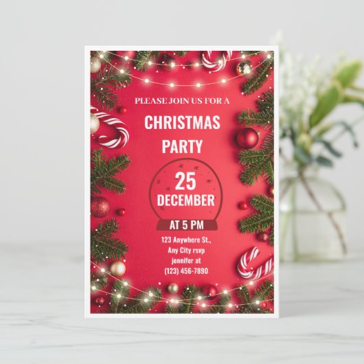 Rood Groen Kerstfeest Uitnodiging Flyer (Staand voorkant)