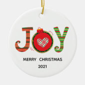 Rood Groen Kerstfeest Vrolijkheid  Keramisch Ornament (Voorkant)