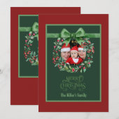 Rood groen Kerstkrans Foto Feestdagenkaart (Voorkant / Achterkant)
