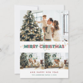 Rood groen kerstlicht sneeuw 3 Foto collage Feestdagenkaart