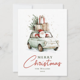 Rood Groen Kerstman Car Watercolor Kerstmis Feestdagenkaart
