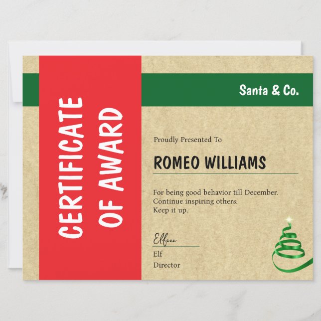 Rood Groen Kerstman & Co. Kerst Award Certificaat (Voorkant)
