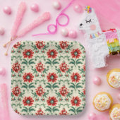 Rood & Groen Kerstmis Bloemen Elegantie Papieren Bordje (Feest)