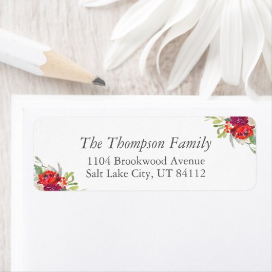 Rood Groen Kerstmis Bloemen Terugkeeradreslabel Etiket (Insitu)