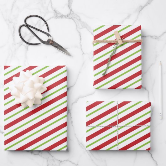 Rood & Groen Kerstmis Gestreept Ontwerp Inpakpapier Vel (Voorkant)