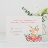 Rood Groen Kerstmis Poinsettia Herten Verjaardagsf Bedankkaart (Staand voorkant)