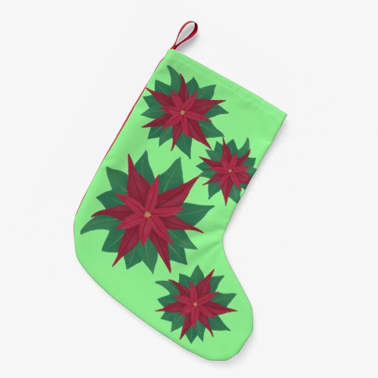 Rood Groen Kerstmis Poinsettias Kousen Kleine Kerstsok (Voorkant (Hangend))
