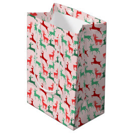 Rood Groen Kerstmis Rendier Patroon Roze Medium Cadeauzakje