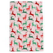 Rood Groen Kerstmis Rendier Patroon Roze Medium Cadeauzakje (Voorkant)