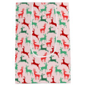Rood Groen Kerstmis Rendier Patroon Roze Medium Cadeauzakje (Achterkant)