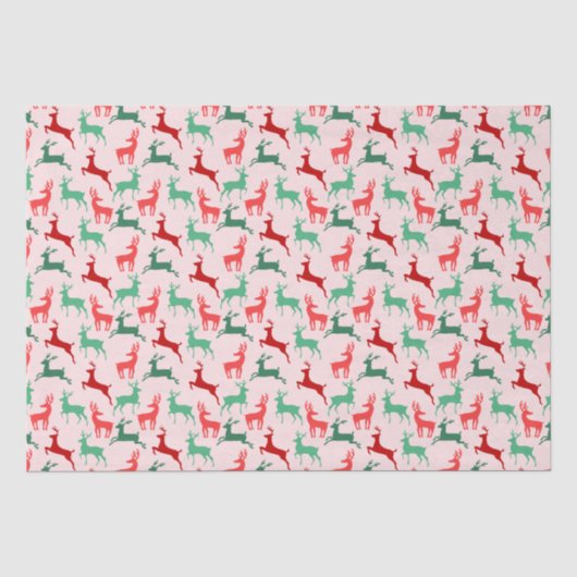 Rood Groen Kerstmis Rendier Patroon Roze Tissuepapier (Voorkant)