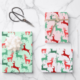 Rood Groen Kerstmis Rendier Silhouet Patroon Inpakpapier Vel