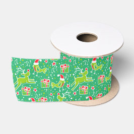 Rood groen Kerstmis rendieren en vogels lint
