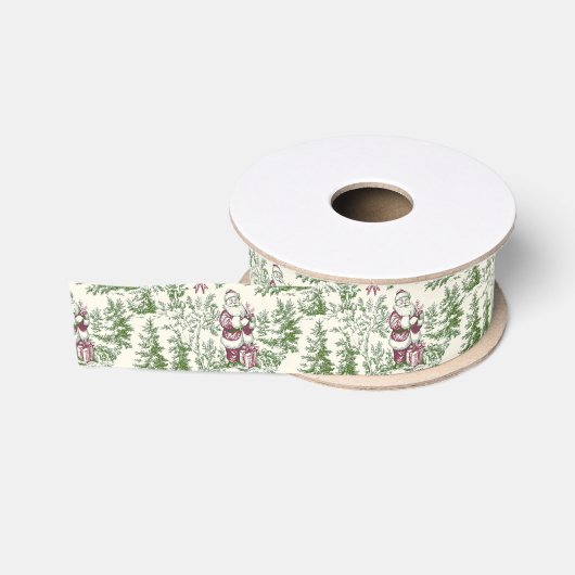 Rood & Groen Kerstmis Santa Toile Grosgrain Lint (Spoel)