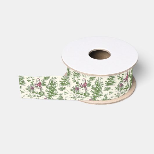 Rood & Groen Kerstmis Santa Toile Grosgrain Lint (Spoel)