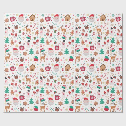 Rood Groen Kerstmis Santa Winter Wonderland Cadeaupapier (Vlak)