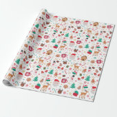 Rood Groen Kerstmis Santa Winter Wonderland Cadeaupapier (Uitgerold)