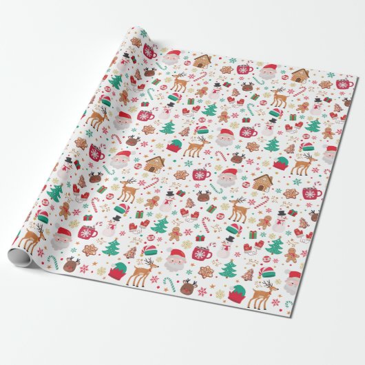 Rood Groen Kerstmis Santa Winter Wonderland Cadeaupapier (Uitgerold)