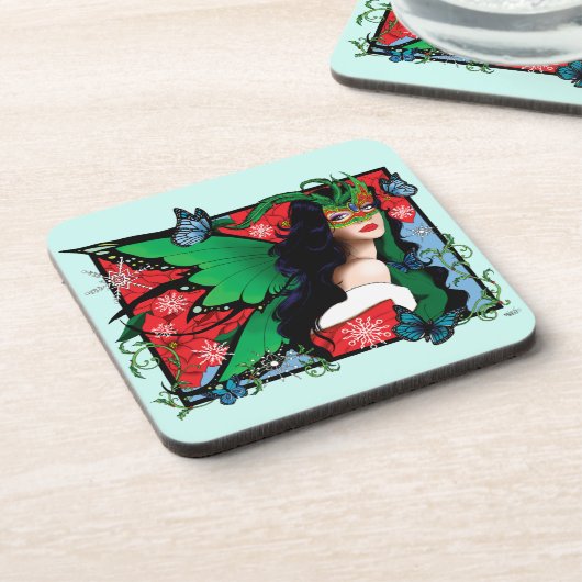 Rood Groen Kerstmis Solstice Fairy Bier Onderzetter (Linkerzijde)