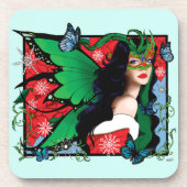 Rood Groen Kerstmis Solstice Fairy Bier Onderzetter (Voorkant)