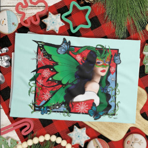 Rood Groen Kerstmis Solstice Fairy Theedoek
