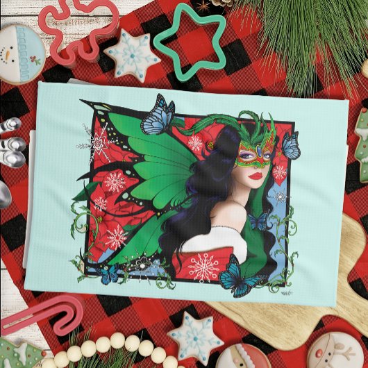Rood Groen Kerstmis Solstice Fairy Theedoek