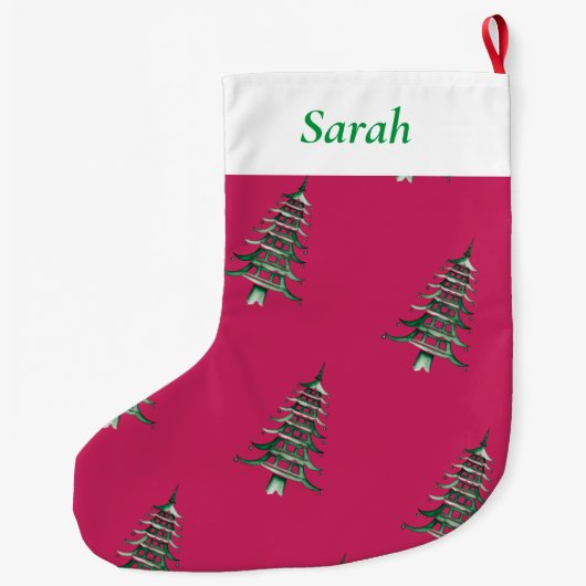 Rood groen kerstpagode boompatroon grote kerstsok (Achterkant)