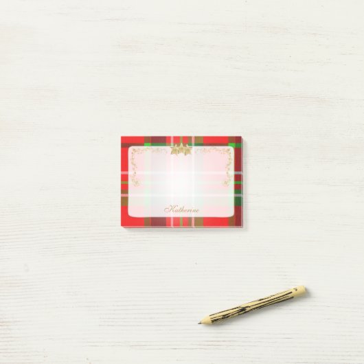 Rood, groen kersttartan & sterren op maat post-it® notes (Op bureau)