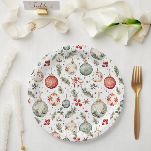 Rood Groen Kerstvakantie Ornamenten Boho Antiek Papieren Bordje (Huwelijk)