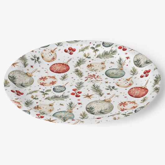 Rood Groen Kerstvakantie Ornamenten Boho Antiek Papieren Bordje (Gekanteld)