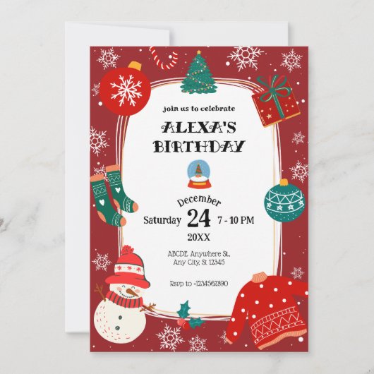 Rood groen kerstwonderland verjaardagsfeestje kaart (Voorkant)
