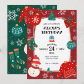Rood groen kerstwonderland verjaardagsfeestje kaart (Voorkant / Achterkant)