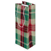 Rood & Groen Klassiek Kerst Plaid Wijn Cadeautas (Achterkant Gekanteld)