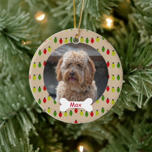 Rood Groen Lampjes Custom Pet Puppy Dog Foto Keramisch Ornament (Boom)