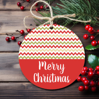 Rood, Groen, & Licht Goud Kerst ZigZag Gift Label