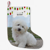 Rood groen licht hond bot huisdier foto kleine kerstsok (Voorkant)