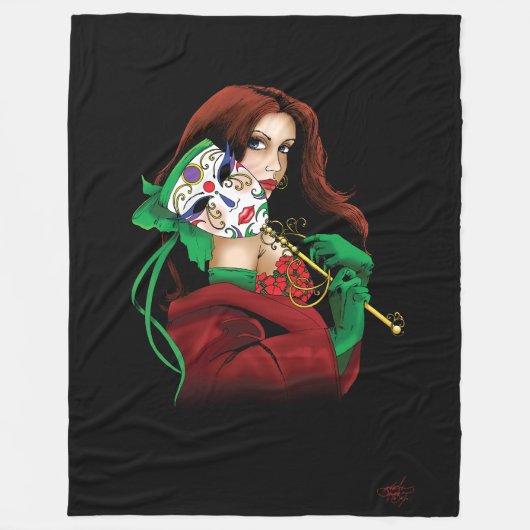 Rood Groen Masquerade Venetiaans Fleece Deken (Voorkant)