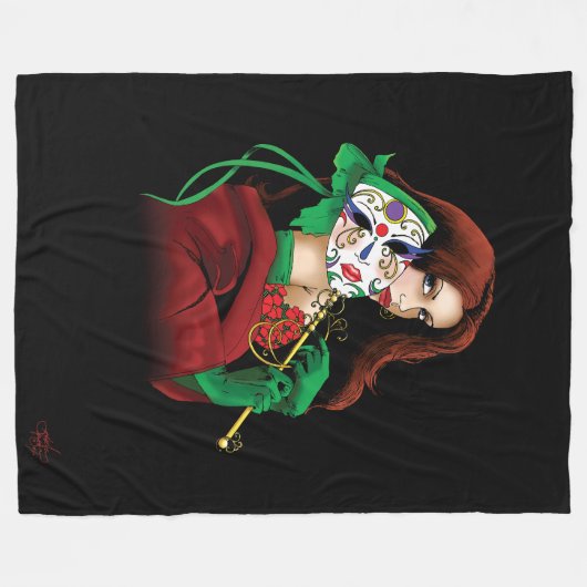 Rood Groen Masquerade Venetiaans Fleece Deken (Voorkant (Horizontaal))