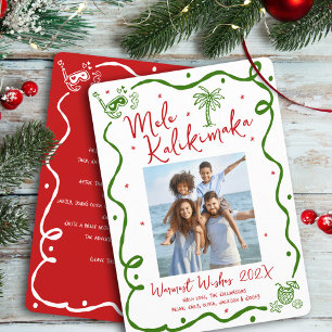 Rood Groen Mele Kalikimaka Foto Doodle Kerstmis Feestdagenkaart