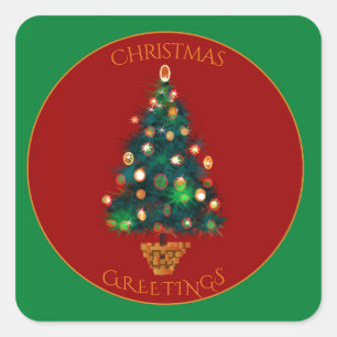 Rood groen met kleurrijke kerstboom vierkante sticker