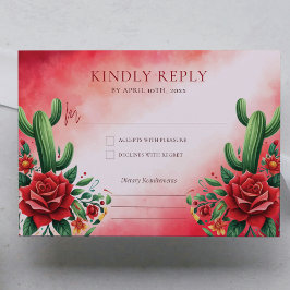 Rood Groen Mexicaanse Stijl Quinceañera RSVP Informatiekaartje