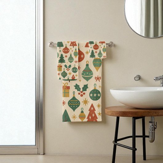 Rood Groen Mid Century Modern Holiday Bad Handdoek
