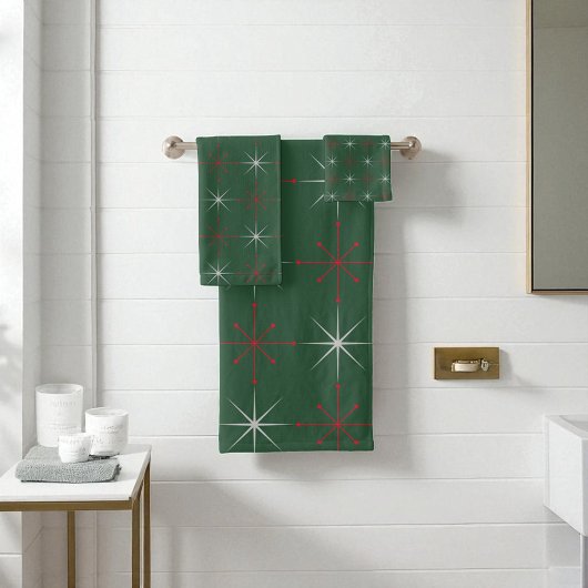 Rood Groen Mid Century Modern Holiday Bad Handdoek