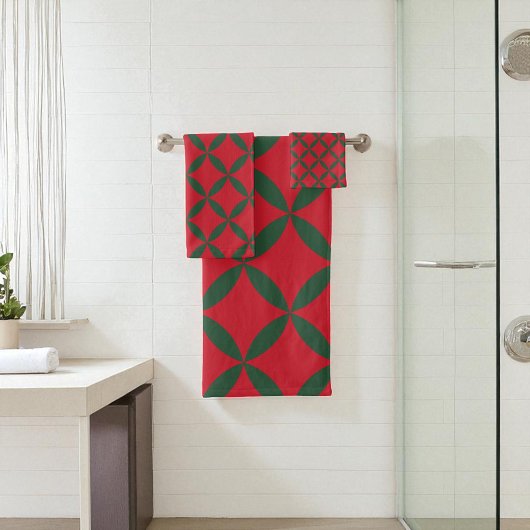 Rood Groen Mid Century Modern Holiday Bad Handdoek