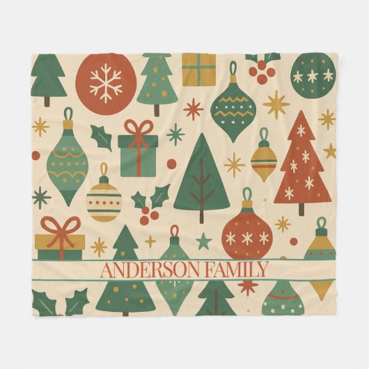 Rood Groen Mid Century Modern Holiday Fleece Deken (Voorkant (Horizontaal))