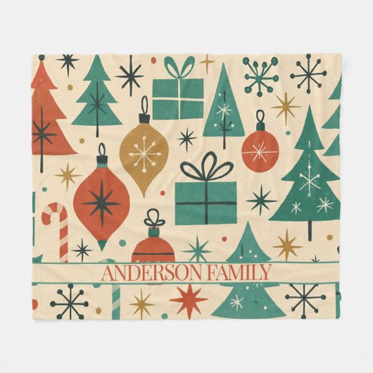 Rood Groen Mid Century Modern Holiday Fleece Deken (Voorkant (Horizontaal))